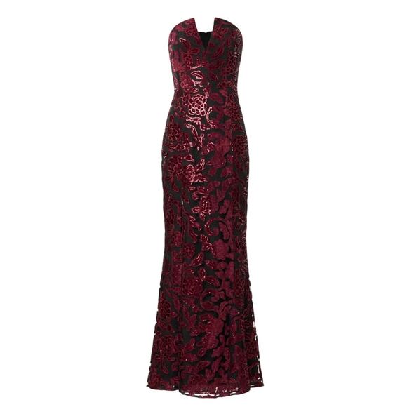 Dress the Population Black Floral Strapless Gown XS Bustier Sequin Designer $400 - Picture 9 of 13